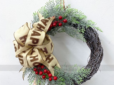 Vòng nguyệt quế Noel nửa vòng thắt nơ ĐK30cm VNGQ-X-43